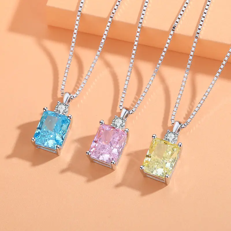 【New Customer】 925 Sterling Silver Necklace 3 Carat Emerald Cut Birthday Gift Mother's Day Gift Zirconia Pendant Exquisite Trendy Pendant High Quality