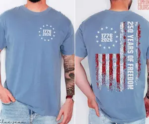 2 Sides Comfort Colors Retro Usa 250 Shirt, 250 Years Of Freedom, Celebrate 250th Anniversary Shirt Usa Flag Tee 4th Of July Shirt Patriotic Gift