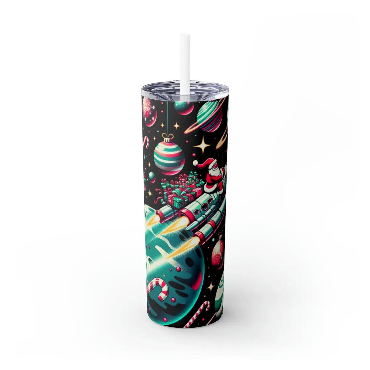 Galactic Christmas Magic: Santa's Space Odyssey Skinny Tumbler
