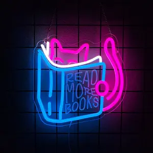 Read More Books Neon Sign Read Books and Be Kind Neon Signs for Wall Decor Cute Animal Reading USB  LED Lights for Student Suitable for Classroom Bookstore Library Museum Study Room Gift for Teen Boys Girls Christmas
