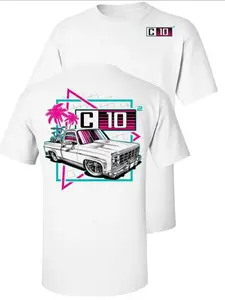 [Graphic T-Shirt] 100% Cotton - Vintage C10 Truck T-Shirt, 80s Neon Style Pickup Tee, Casual Cotton Shirt For Fans, Gift For Car Lovers