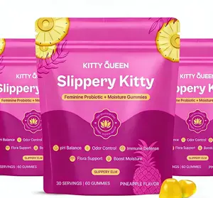 3×× KITTYQUEEN Slippery Kitty Feminine Probiotic and Moisture Gummies, Pineapple Flavor, Women’s Probiotic Gummies for Vaginal Health, pH Balance, Odor Control, Flora Support and Moisture Boost, 60 Count