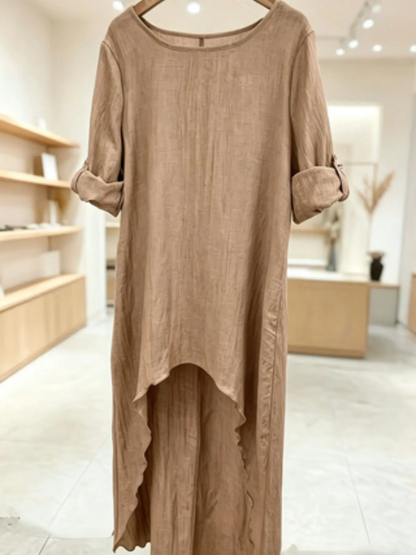 Plus Size Women's Irregular Long Top Round Neck Loose Shirt Vintage Front Short Back Long Fashionable Casual Blouse Womenswear