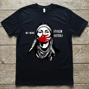 No More Stolen Sisters MMIW Shirt Native American Indigenous Women Awareness Red Handprint Graphic Shirt Native American Support MMIWG Movement Graphic Tee