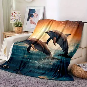 1pc Lightweight Dolphin Thin Blanket, Soft Flannel Digital Printing Throw for Sofa, Bed, Travel, Camping, Living Room, Office, Couch, Chair, and Bed  Warm Haven Textiles