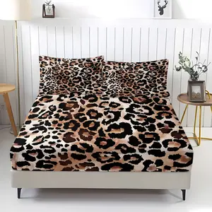3 Pcs Gradient Brown-Black Leopard Print Bed Sheet Sets, 1 Fitted Sheet & 2 Pillowcases (no filler), Gradient Brown-Black Leopard Pattern, Fits Bedroom/Homestay/Dorm Decor, Ideal for Art Style Fans/Students/Families/Holiday Gifters