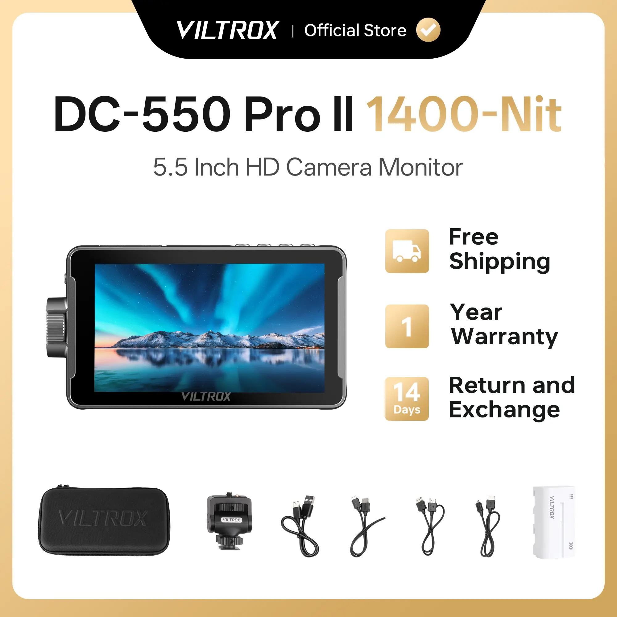 Viltrox DC-550 Pro II 5.5 inch HD Compact Camera Screen, Plastic LCD Photography Monitor, Portable Camera Accessories for Work