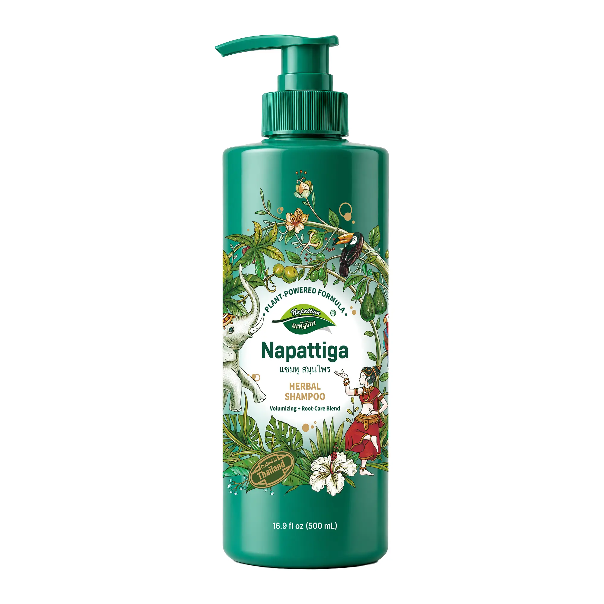 Napattiga Herbal Volumizing Shampoo | Root-Care & Scalp Relief with Siam Herbs & Coconut Oil (500ml)