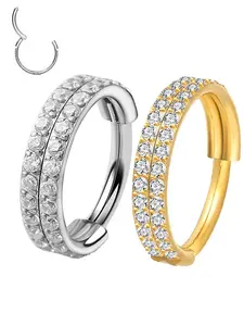G23 Titanium Ear Cartilage Earring, Earlobe Piercing, Two Rows Cz Zircon Paved, Nose Rings Hoops, Nipple Lip Clicker Ring Jewelry