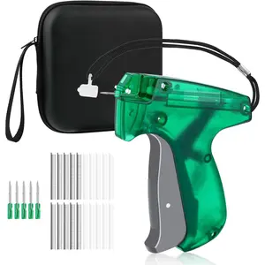 Gun for Clothes Mini, Sewing Gun Quick Clothing Fixer, Stapler Hemming Tool Includes 1000 Black & 1000 White & 5 Needles & 1 EVA Zipper Bag, Green