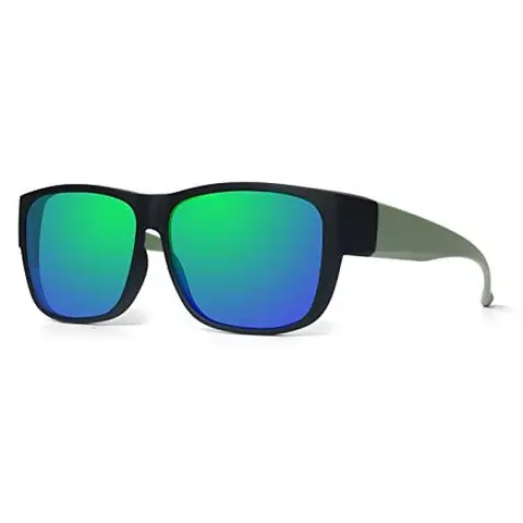 Men's Rectangular Polarized Fit-Over Sunglasses - Full Rim Glass Lenses, UV Protective Fashion Eyewear, Driver Glasses for Outdoor Use, Rectangle Fitover Shades with Polarized Clarity