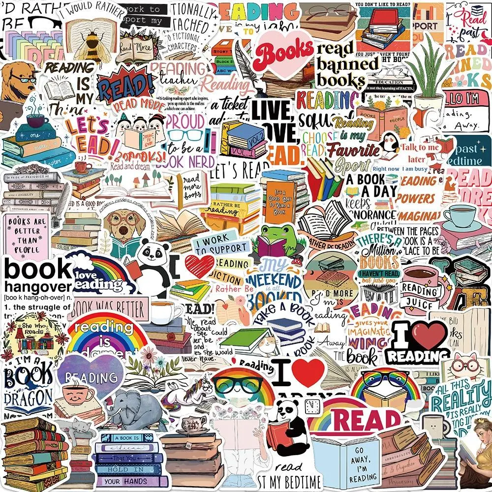 100pcs Cartoon Reading Books Series Sticker, Waterproof Sticker Pack, Decal Set for Wall Water Bottle Skateboard Helmet Car Bike Luggage Laptop Sticker Decals Graphic Decal Sticker for Cars