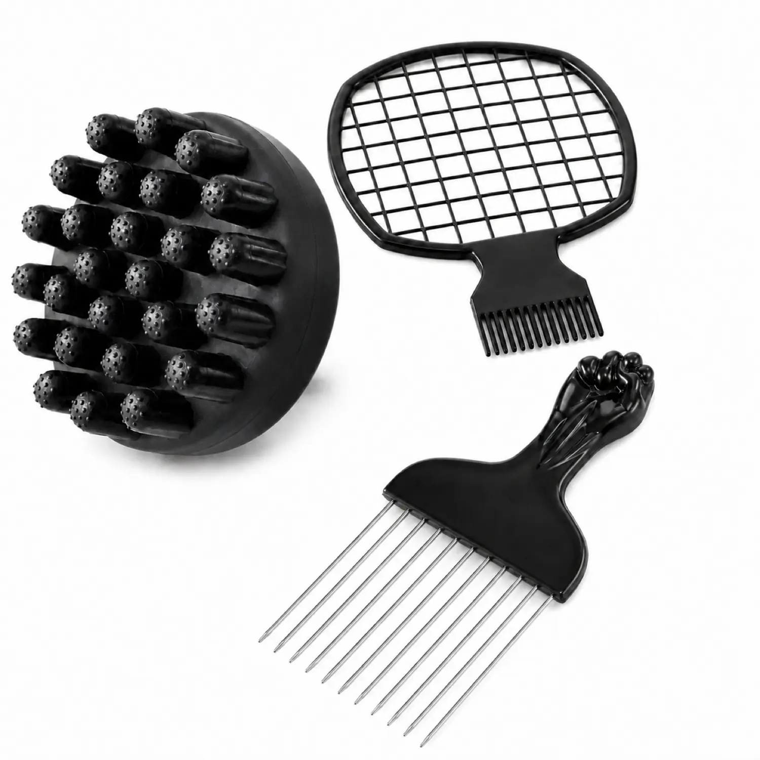 3-Piece Starter Locs Twist Tool Set - Compact Silicone Brush, Metal Afro Pick, Mesh Comb for Natural Curls, Protective Styles for Natural Hair, Texture Building (Short Coily Hair, Freeform Dreads)