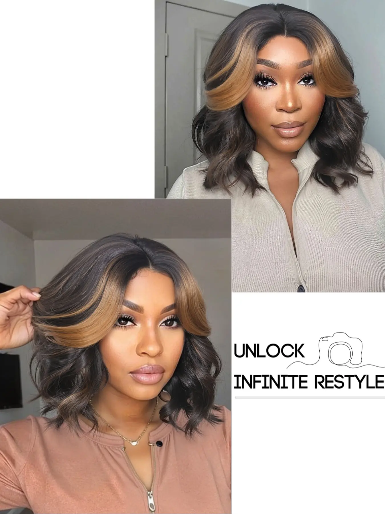 Shoulder Length Human Hair Wig Layered Lightweight Breathable Everyday Wear KOME Ombre Blonde Synthetic Lace Front Wig, Shoulder Length  main image 3
