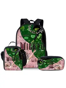 Wicked pattern printed 17-inch backpack School Backpacks three-piece set (single-layer backpack + shoulder strap lunch bag + single-layer pencil bag) Backpack For School