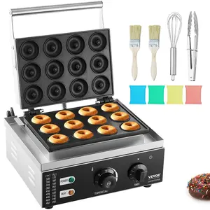 VEVOR Electric Donut Maker, 1550W Commercial Doughnut Machine with Non-stick Surface, 6 Holes Double-Sided Heating Waffle Machine Makes 6 Doughnuts, Temperature 122-572, for Restaurant and Home Use