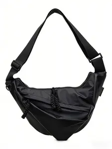 Large Capacity Leather Crossbody Bag, Casual Relaxed Style, Adjustable Shoulder Strap, Commuter Travel Dumpling Bag, Unisex