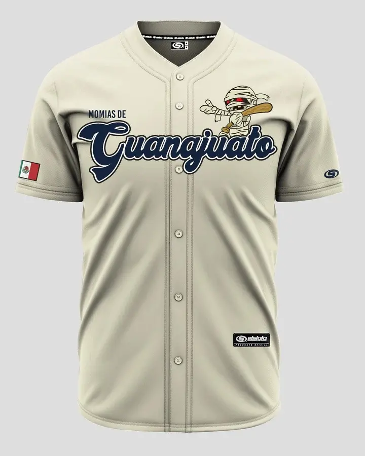 (BEIGE) momias de GUANAJUATO jersey - Unisex Short Sleeve Jersey for Baseball & Softball with Fitted Design, Breathable Fabric, Machine Washable