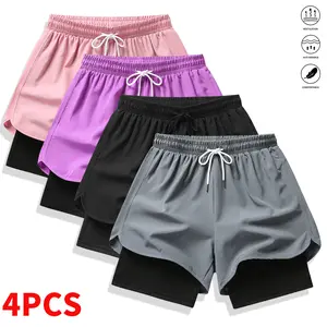 Women’s 4-Pack Summer Casual Shorts, suitable for outdoor leisure, sports, yoga, fitness, studio workouts, dates, and everyday wear