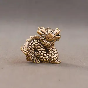 Creative Solid Zodiac Dragon Ornament, Feng Shui Ornaments, Lucky Dragon Small Copper Figurine, Vintage Patina Finish, Home Decor Accessory