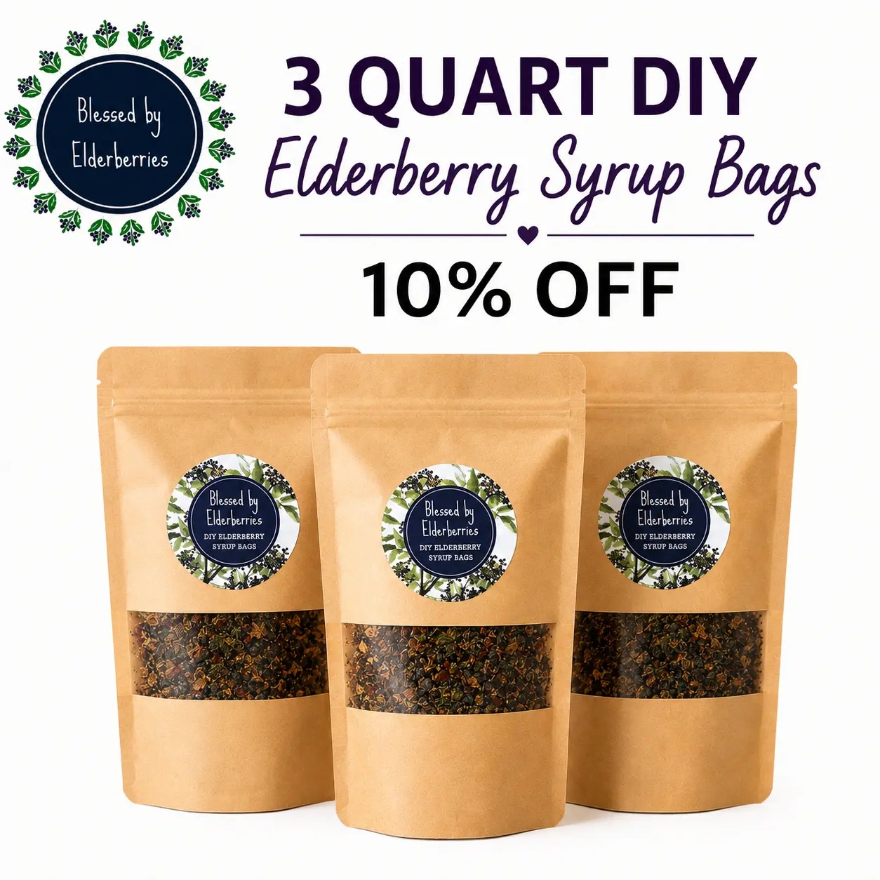 Blessed By Elderberries 3 Qt DIY Elderberry Syrup Bags - Sugar-Free Sweetener with Ceylon Cinnamon, Cloves for Tea - Vegan-Friendly, Caffeine Free Bundle