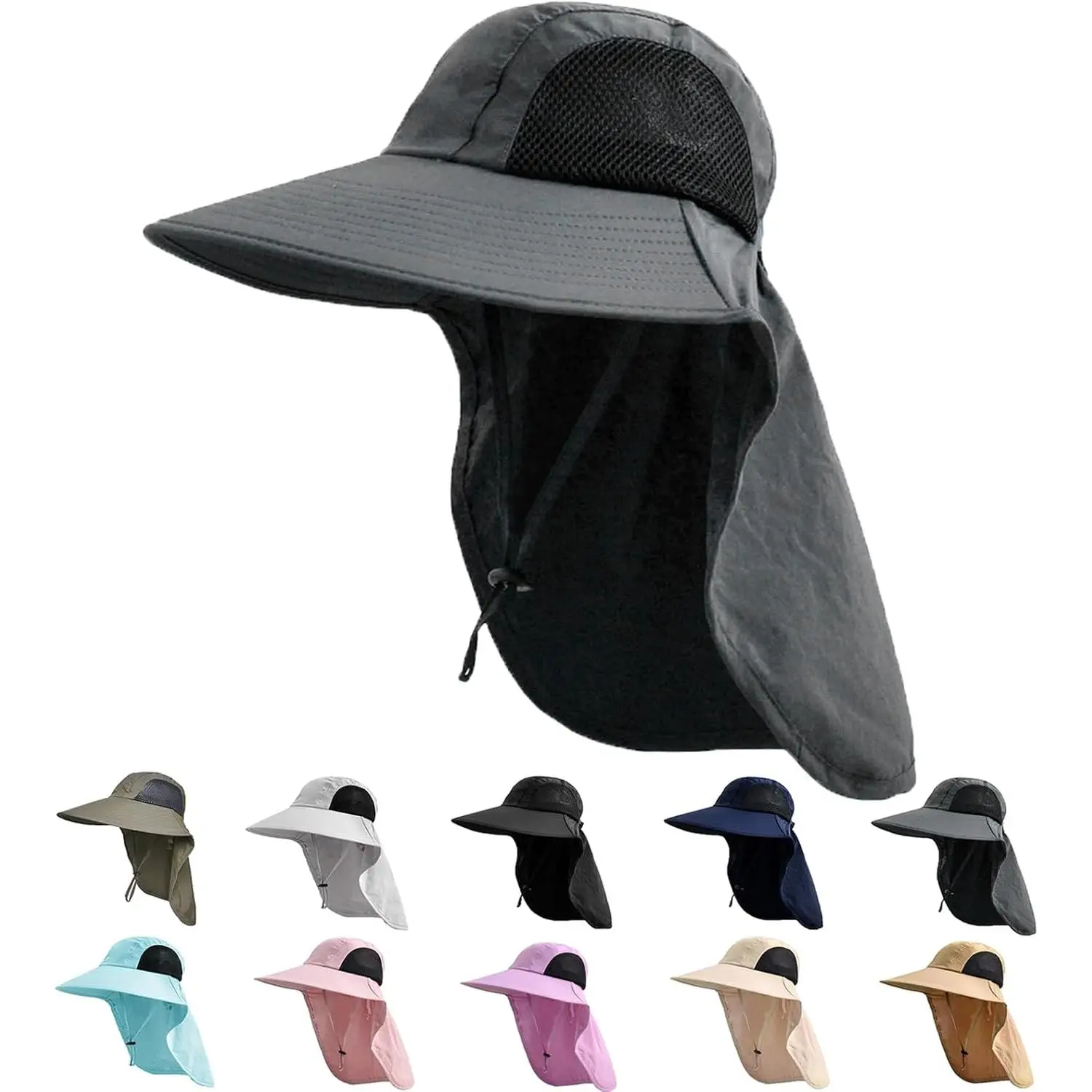 UPF50+ Wide Brim Sun Hat with Neck Flap - Nylon - Fishing Hat Custom UPF50+ Outdoor Fishermen Fishing Hat with Neck Flap main image 4