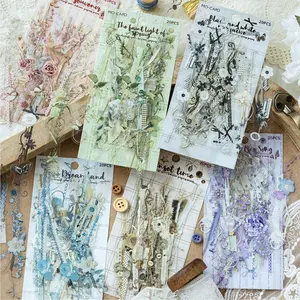 Pack 120 long white ink stickers with plant, flower lace themes, made PET waterproof material, vintage style, DIY planner decoration scrapbook materials