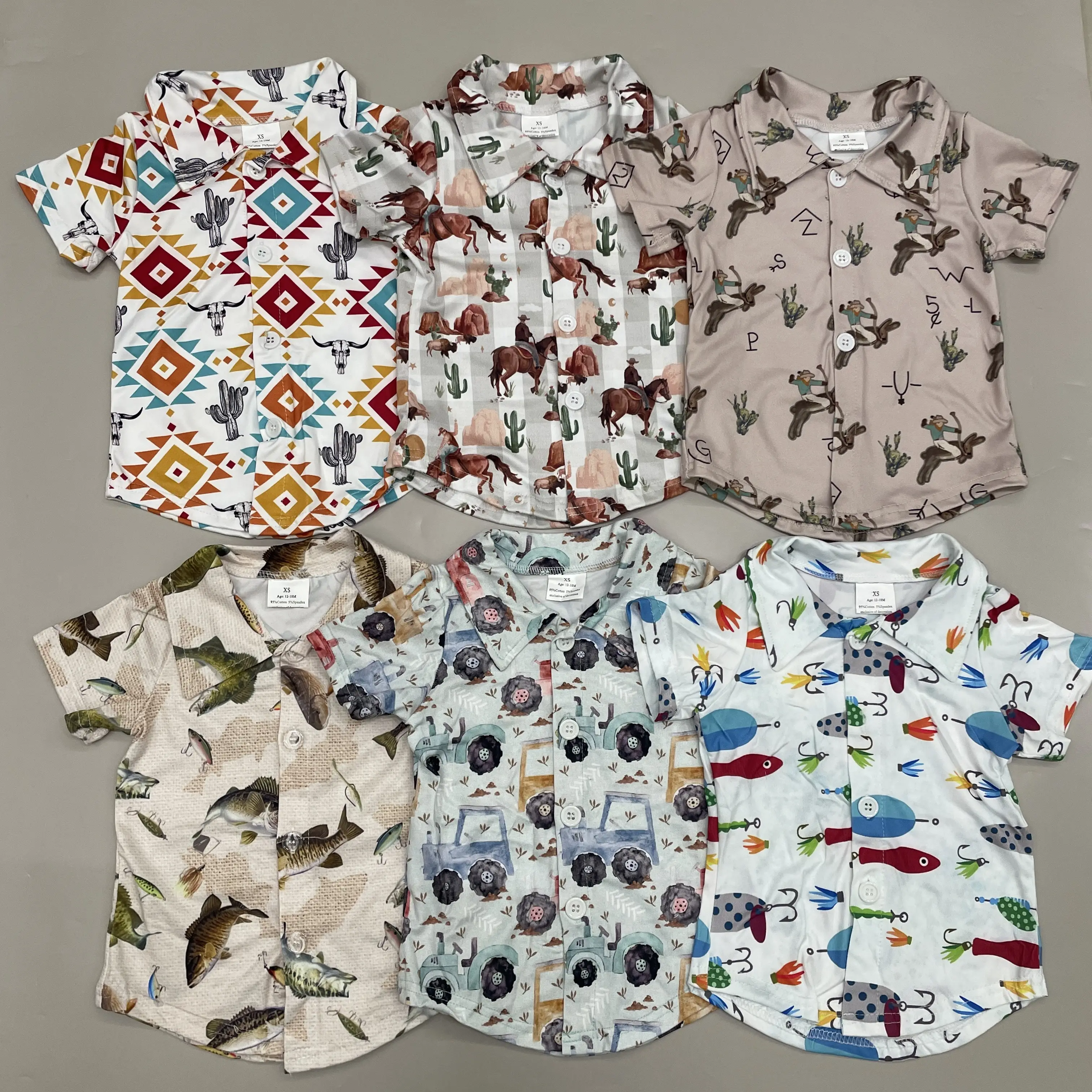 Boy Summer Tshirt Western Clothes Button Top Boy Summer Clothing