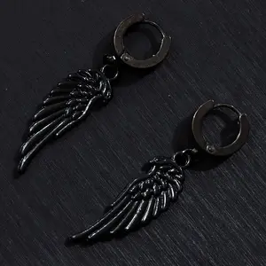 1 pair Men's Stainless Steel Black Angel's Wings Earrings - Unique Holiday Party Gift