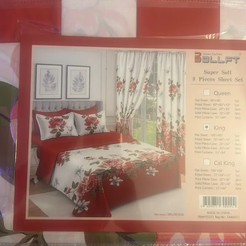 ABC King Size 8-Piece Bedding Set with Teal and Orange Leaf Pattern - 4 Pillowcases, 1 Comforter, 1 Bedsheet, and 2 Matching Curtains