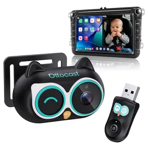 【CHECK COMPATIBILITY】OTTOCAST Baby Car Camera &Wireless CarPlay Adapter,1080P HD Rear Seat Monitor Display on Car Screen,150°Wide Angle No-Glow Night View, Safety for Kids & Infants