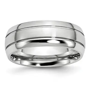 Cobalt Wedding Band with Grooved Polished Finish Unisex Design