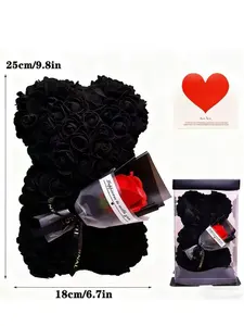 Roses Bear Holding Flower Bouquet Gift Set, Valentine's Day Proposal Gift for Girlfriend, Mother's Day Love Gift for Mom, No Necklace Included