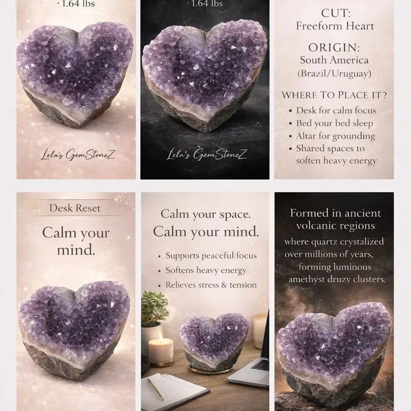 Amethyst Druzy Guardian Heart – Natural Crystal Cluster (1.64 lbs) crystals crystal Amethyst Crystal Decor livesale flawless Intention-Powered
