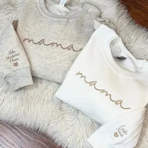 Custom Mama Embroidered Sweatshirt with Kids Names on Sleeve, Personalized Mom Embroidered Sweatshirt, Pregnancy Announcement, Mother's Day Gift