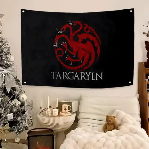 House Targaryen Flag Banner - HD Print Polyester Fabric, Ultra Soft Skin-Friendly, Wash-Safe, Machine Washable, Durable Lightweight, Indoor-Outdoor Home Decor Banners Targaryen Flag Tapestries