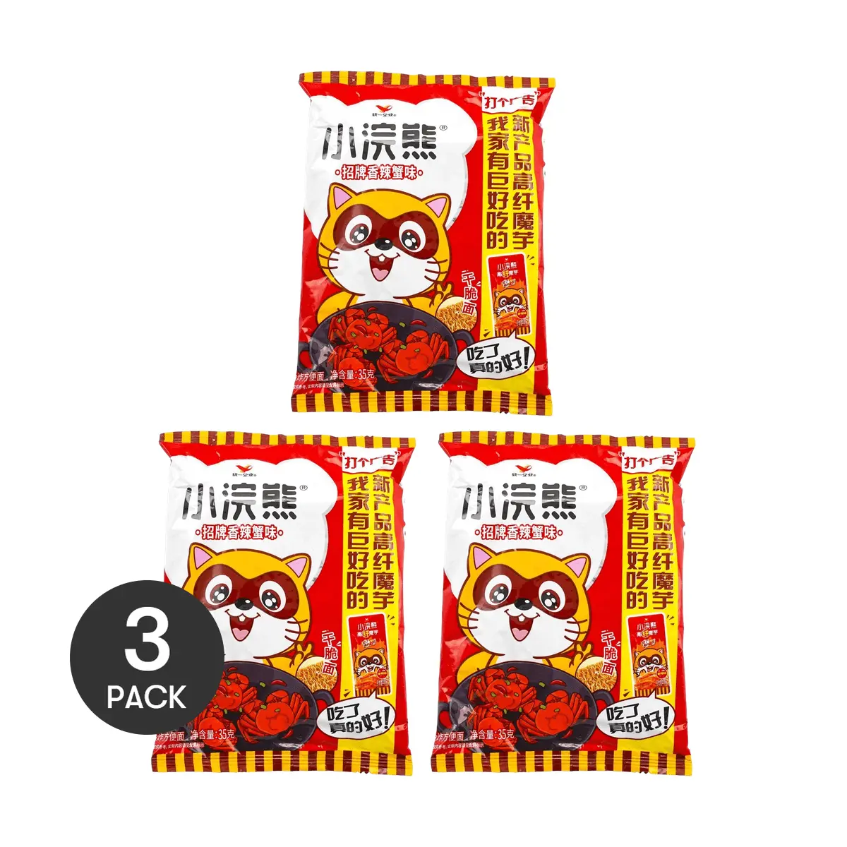 Unif Classic Childhood Small Raccoon Crunchy Noodles Spicy Crab Flavor 35g Each Pack of 3