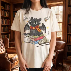 Cute Toothless Night Fury Wizard Dragon Comfort Colors Shirt, Magical Book Lover Graphic Tee, Fantasy Shirt