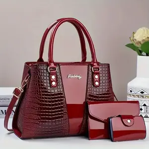 Women Handbag Set 3 Pieces Stone Pattern Design Tote Crossbody Shoulder Bags Fashionable Ladies Daily Use Purses