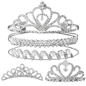 Tiara Crown, Princess Crown Headband, 5pcs Tiaras for Women, Crowns for Women, Silver Tiara for Little Girls Rhinestone Headbands for Women Wedding Headband Crowns Party Silver Crown Bridal Decoration
