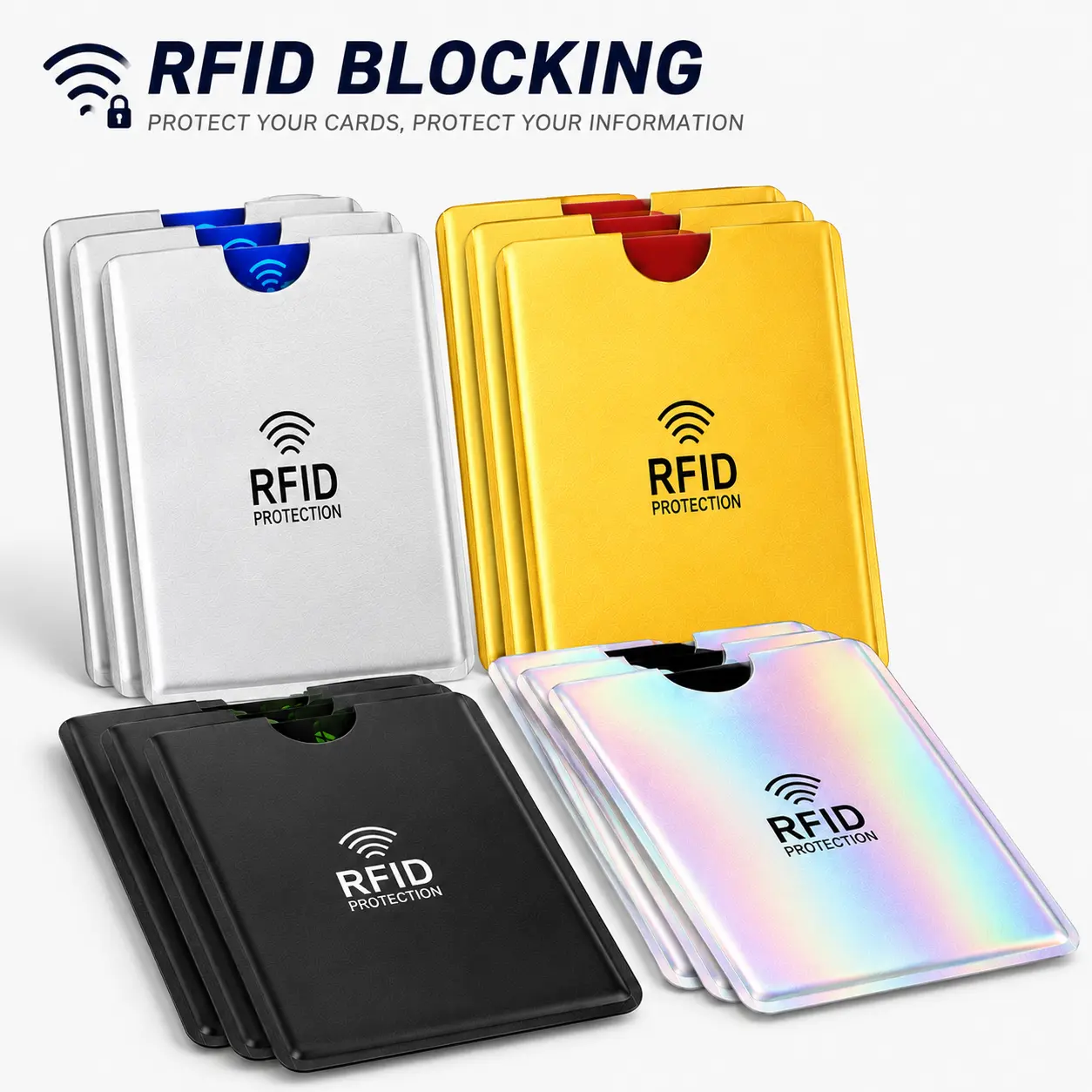 12 Pack RFID Blocking Card Sleeves, Anti-Theft Credit Card Protectors, Slim RFID Card Holders for Credit & Debit Cards, Wallet & Travel Protection