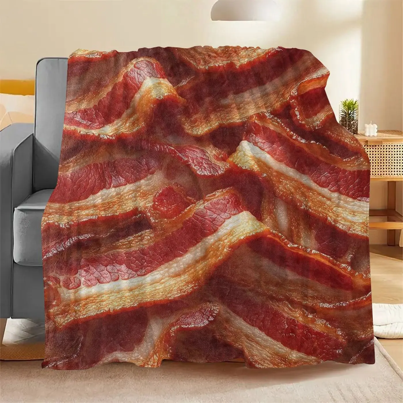 Bacon Print Plush Throw Blanket - Ultra-Soft Microfiber, Allergy-Friendly, Perfect for Couch & Bed - Cozy & Warm Gift Idea