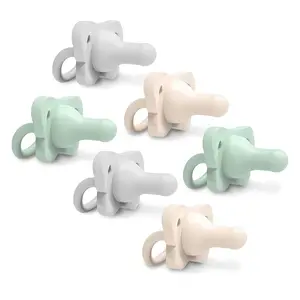Dr. Brown's HappyPaci 100% Silicone Baby Pacifier Contoured One-Piece Design Green Cool Gray Ecru 0-6m BPA-Free 3 Count Pack of 2