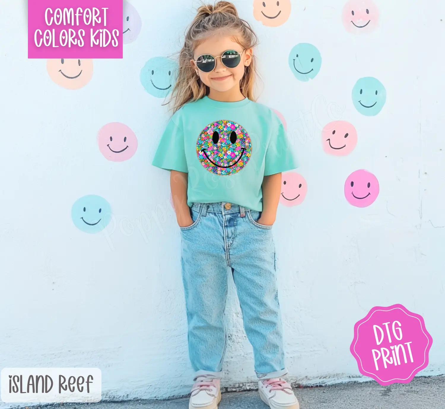 Floral Smiley Comfort Colors Youth Tshirt