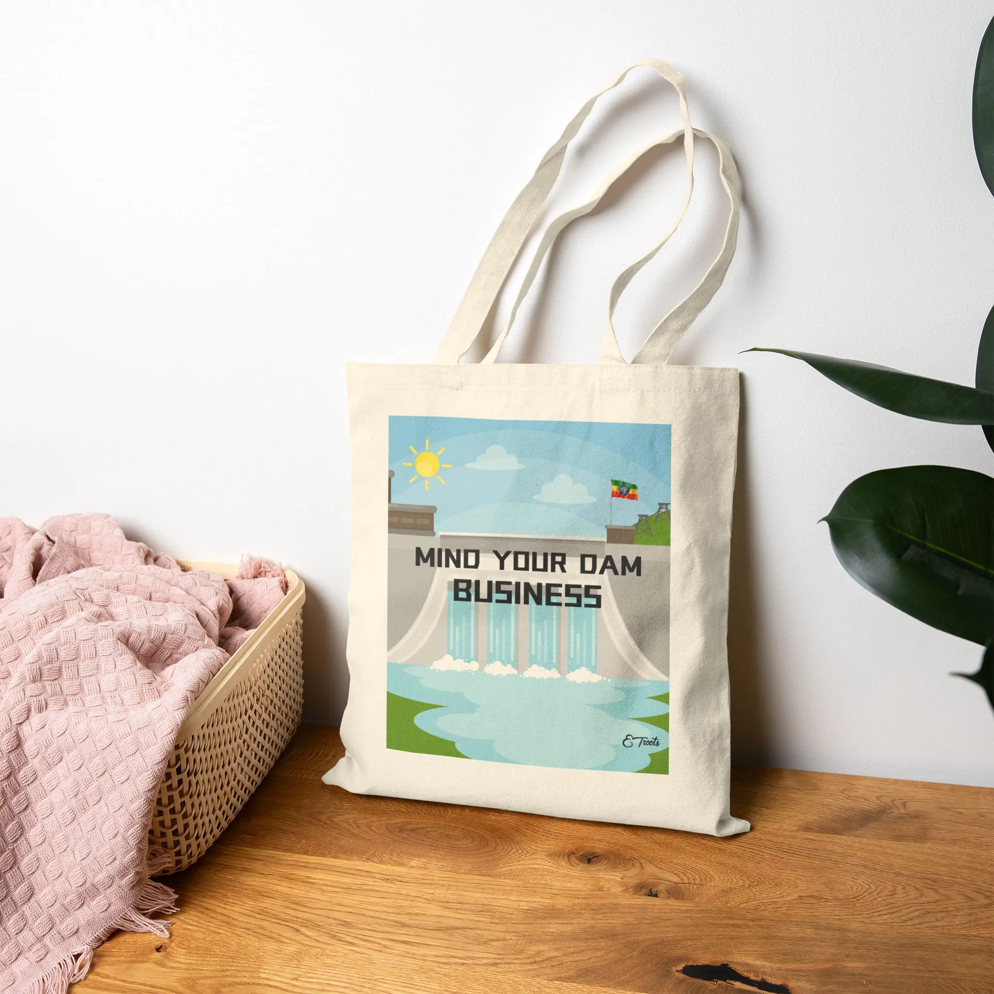Mind Your Dam Business Tote Bag | Dam Illustration, Playful Phrase
