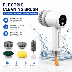 5-in-1 Electric Spin Scrubber, Cordless Power Scrub Brush for Bathroom & Kitchen Deep Cleaning, Removes Grime from Tub, Tiles, Sink & Floors