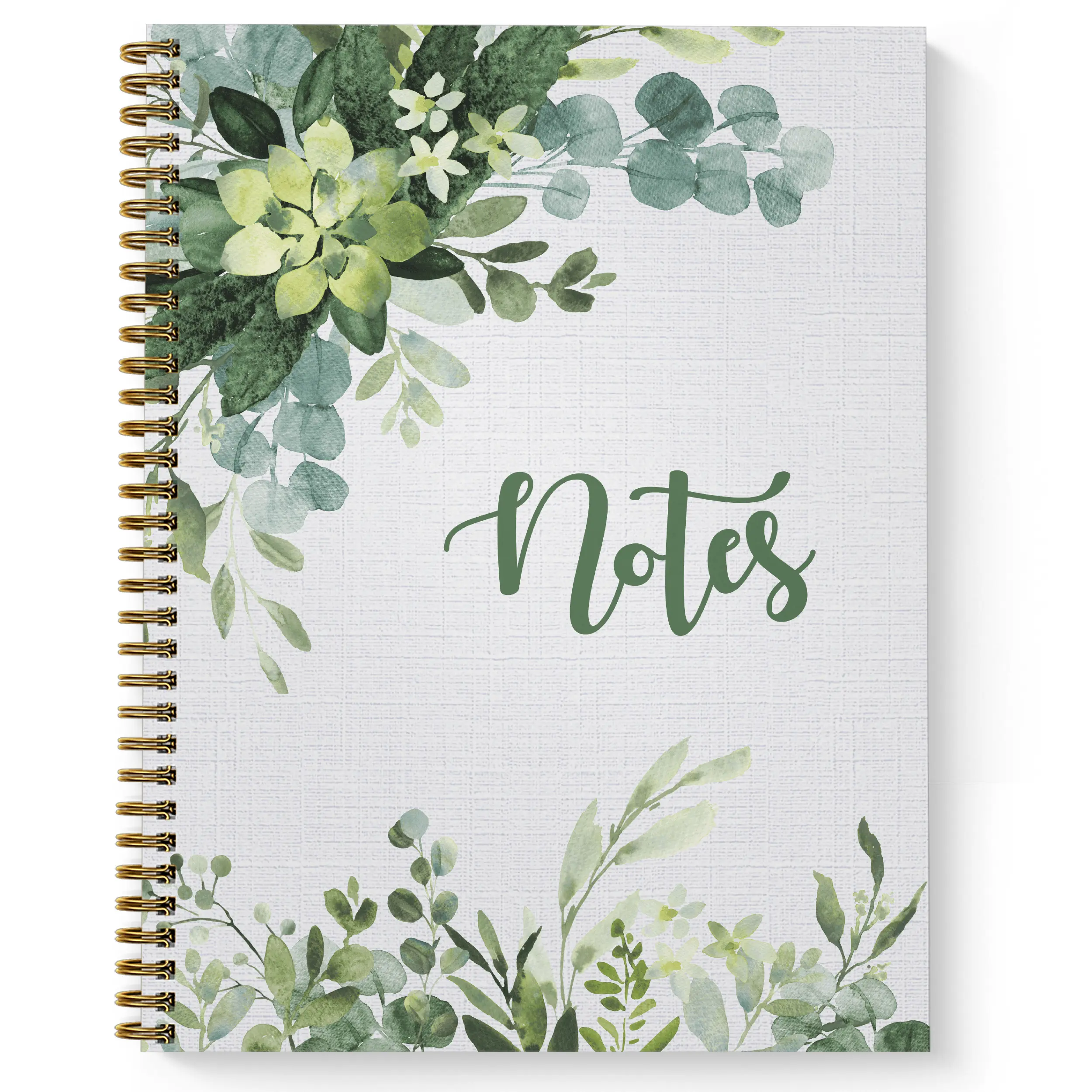 Softcover Abundant Greenery 8.5" x 11" Spiral Notebook, 120 Ruled Pages, Gloss Laminated Cover, Gold Spiral. Made in the USA notebooks for journaling