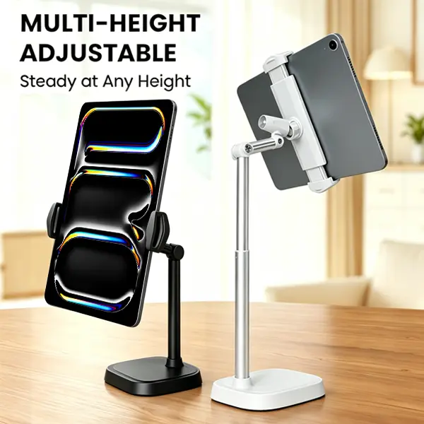 SMLCON TabStand Multi-Device Accessories Mount - Height-Adjustable Metal-Aluminum Clip Holder with Silicone Protection, 360° Rotatable & Tiltable, 4.4lb Capacity, Fits 17" Mobile Phones, Tablets, iPads, Portable Monitors, Portable Man Black Metal Rotating
