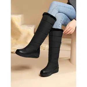 Women's Fuzzy Faux Fur Winter Snow Boots Fashion Platform Wedges Heel Pull On Waterproof Casual Comfy Knee High Boots Woman