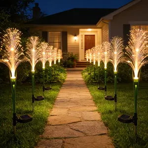 Solar Fiber Optic Reed Garden Light, Outdoor Decor for Yard and Balcony, Solar Charging, Waterproof Pathway Lighting, All Seasons Use
